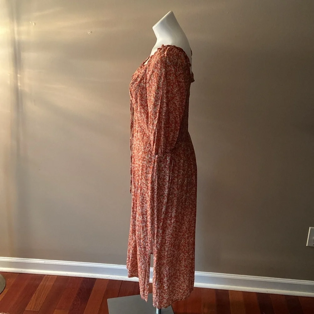 Sincerely Jules Women’s Orange Floral Smocked Midi Dress With Slits Size Small